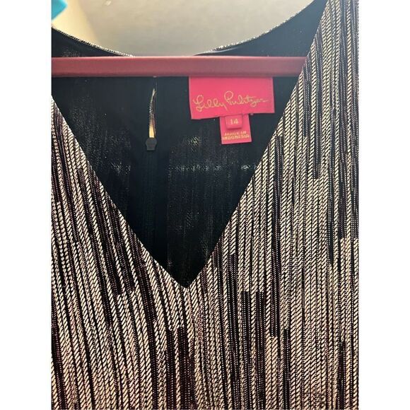 New Lilly Pulitzer Racheli Dress Gold Metallic Gold Metallic Rope Stripe Berry C - Picture 6 of 7